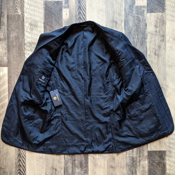 Versace Suit Jacket Blazer Black Striped - Picture 2 of 9